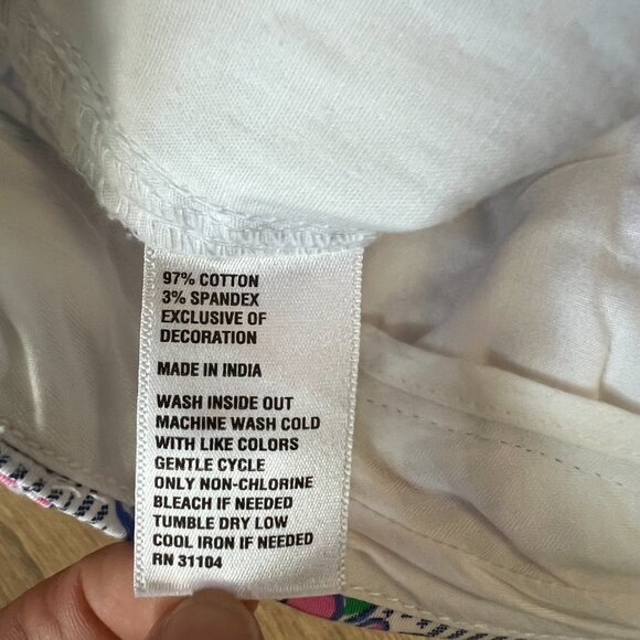 Crown & Ivy Caroline Blue Pin Striped Pink Floral Shorts Sz 6P - Picture 8 of 8